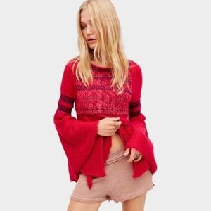 Free People Craft Time Bell Sleeve Sweater - Pink